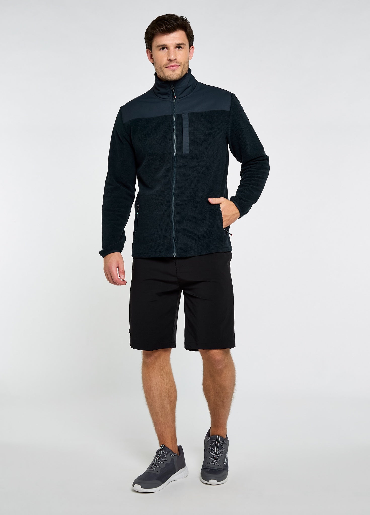 Lucia Fleece Woven Combo Jacket - Navy