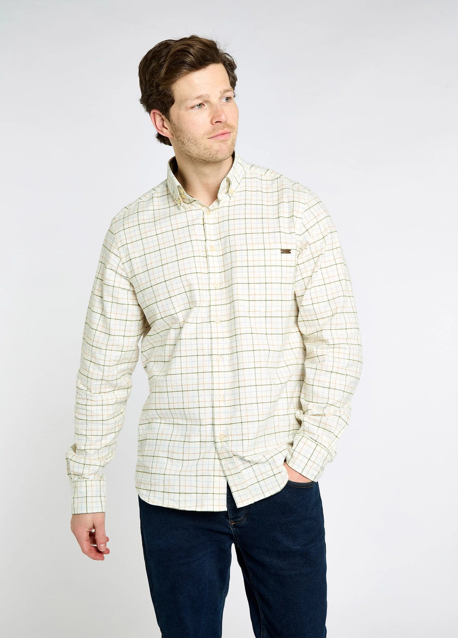 Drumcar Men’s tattersall check shirt - Dusky Green
