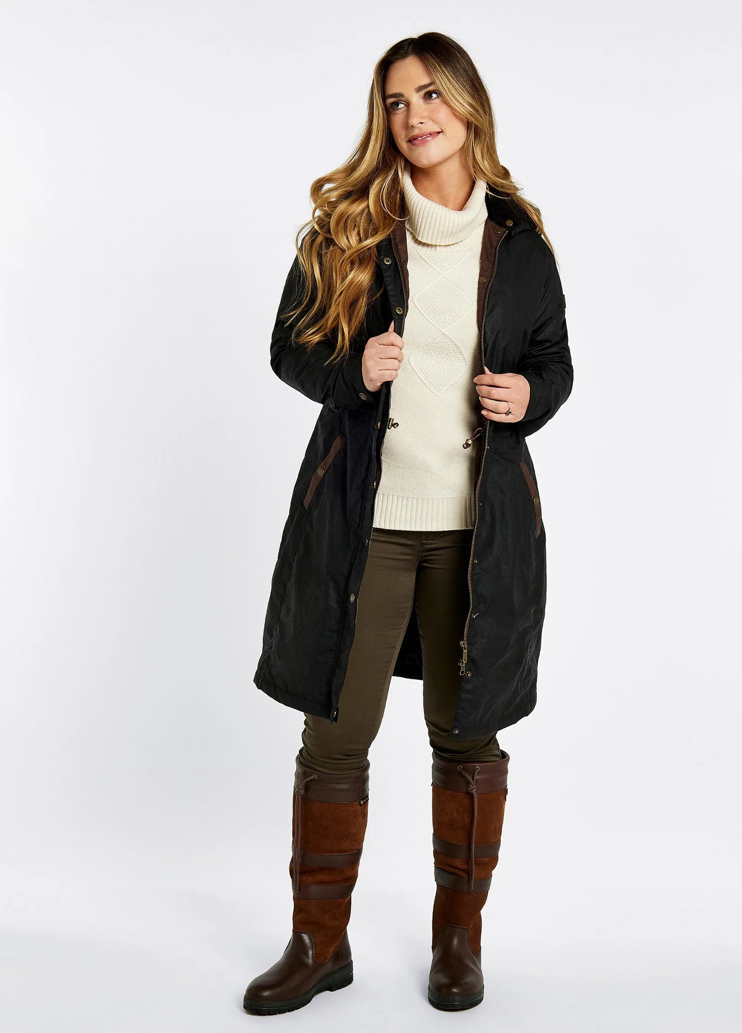 Redington Ladies Long Wax Coat - Black