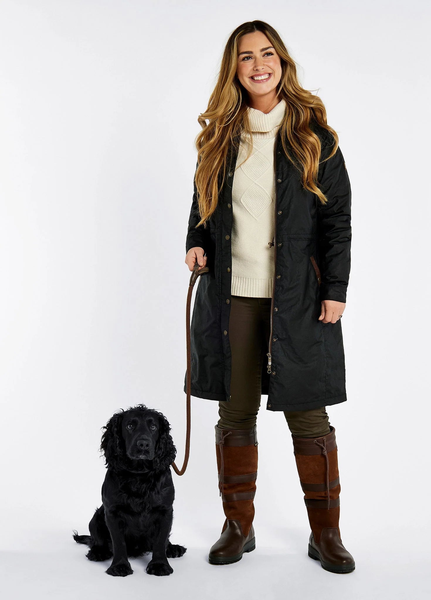 Redington Ladies Long Wax Coat - Black