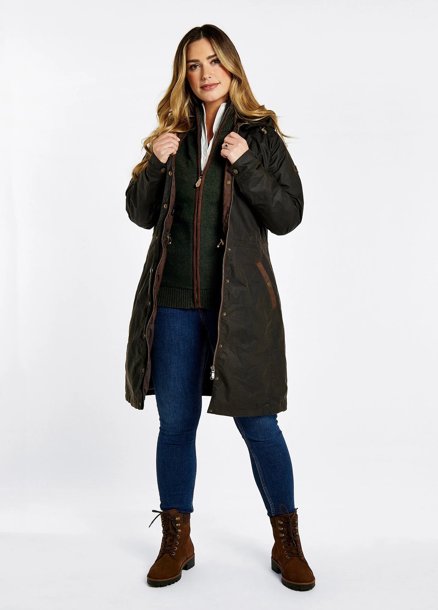 Redington Ladies Long Wax Coat - Verdigris