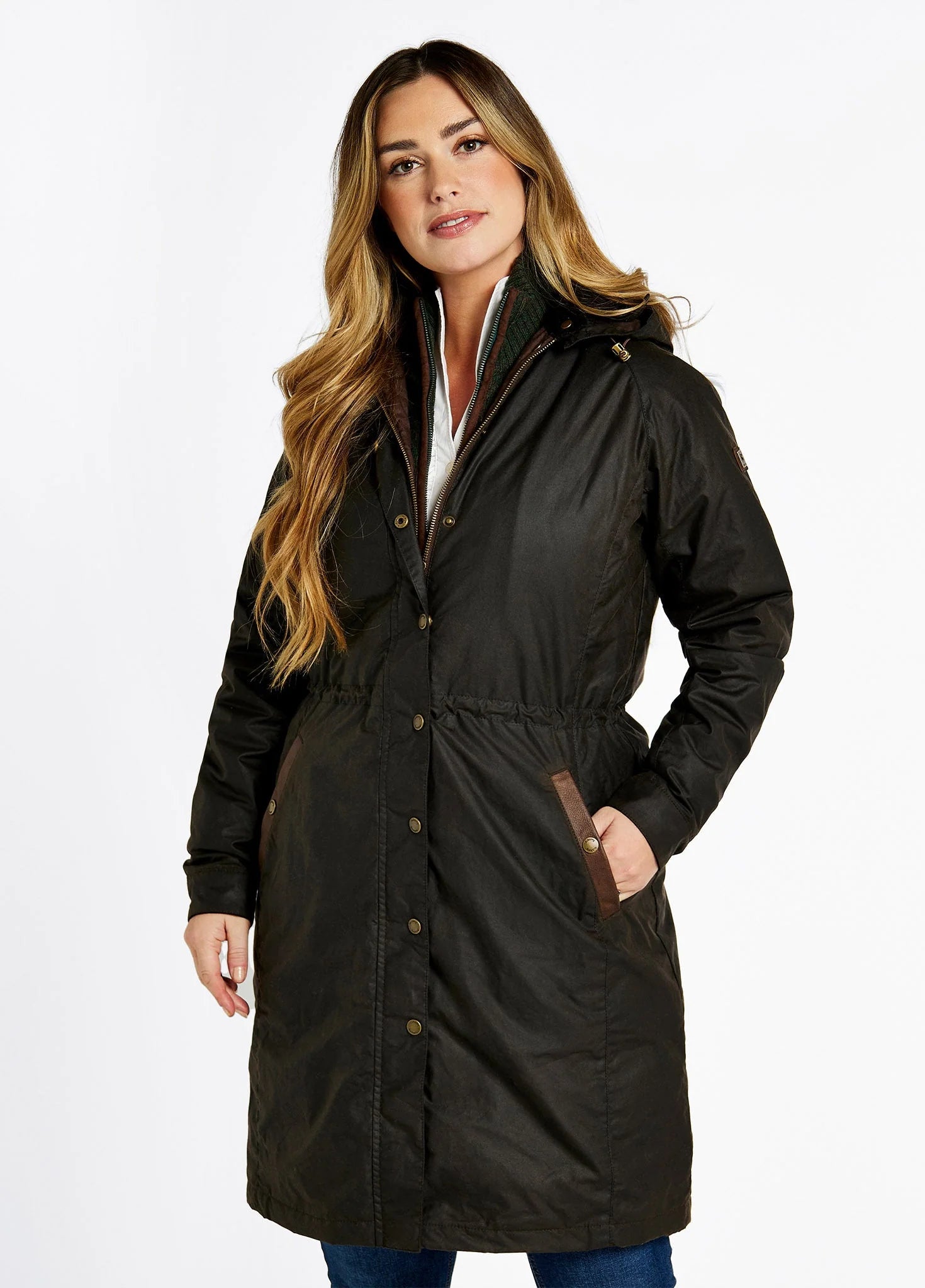 Redington Ladies Long Wax Coat - Verdigris