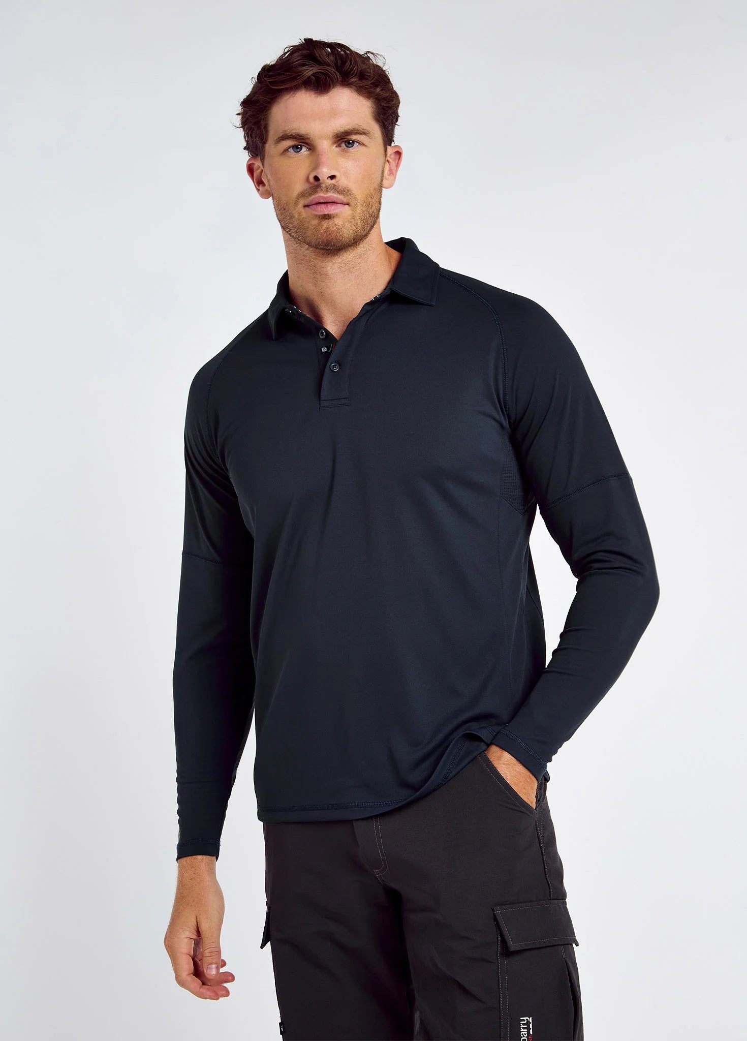 Piraeus Men's Long Sleeve Technical Polo - Navy