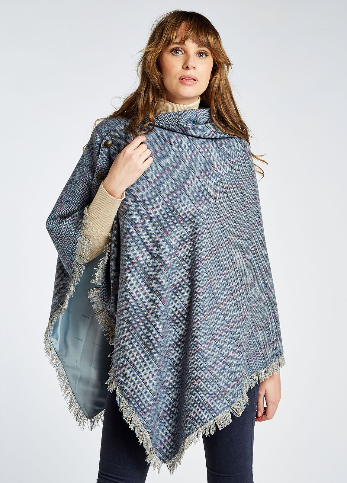 Hazelwood Tweed Poncho - Demin Haze