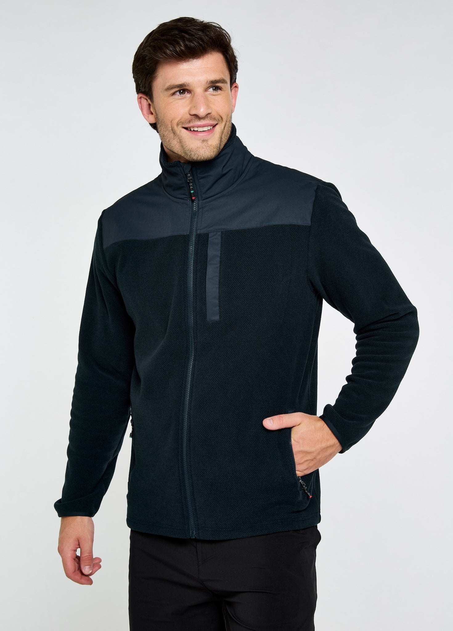 Lucia Fleece Woven Combo Jacket - Navy