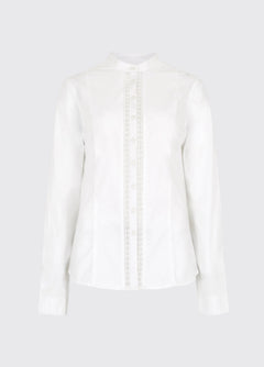 Waterlily Ladies Mandarin Collar Shirt - White