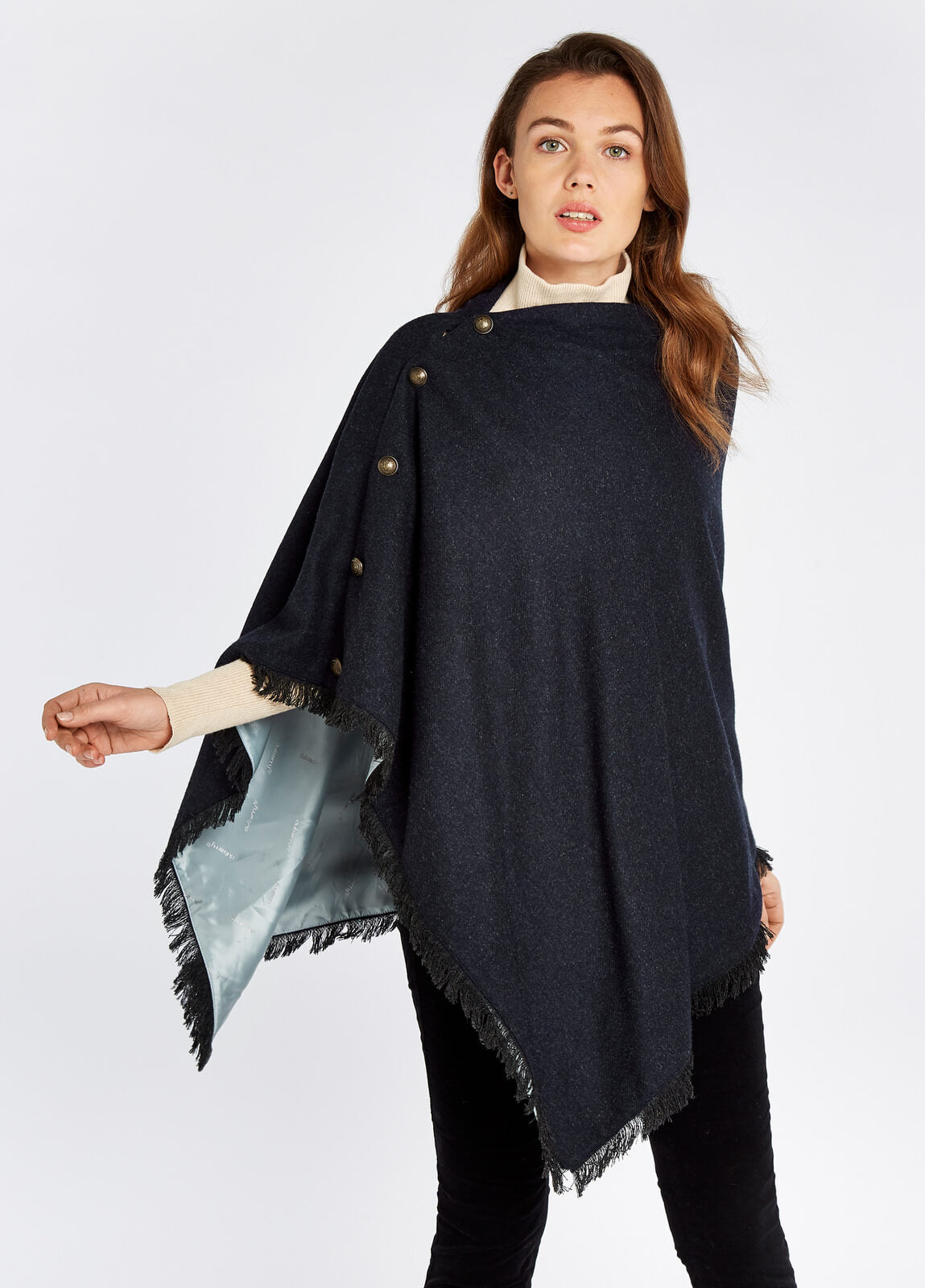 Hazelwood Tweed Poncho - Navy